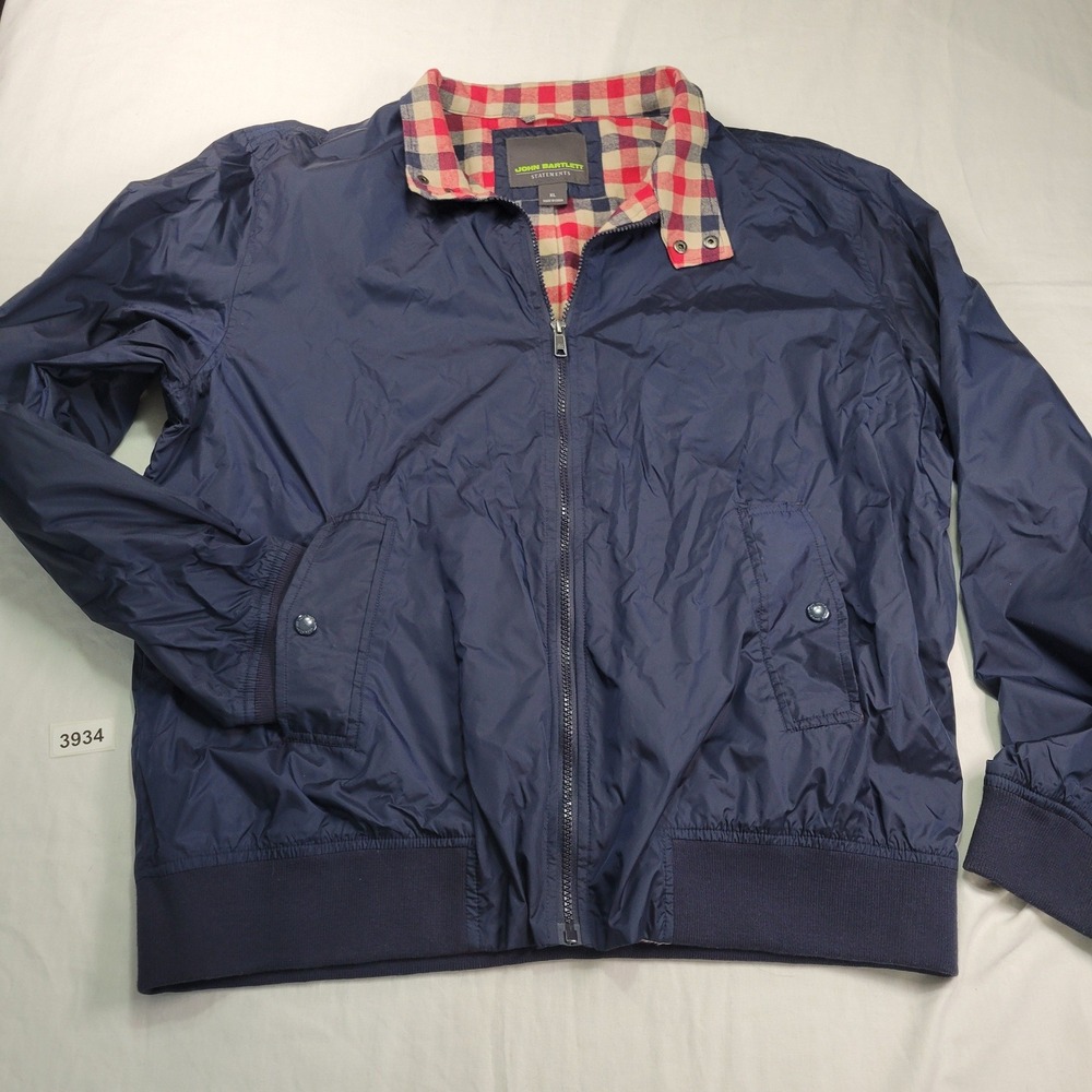 John Bartlett Statement Men XL Bomber Jacket Blue Plaid Flannel Lined Zip Casual - Picture 1 of 7